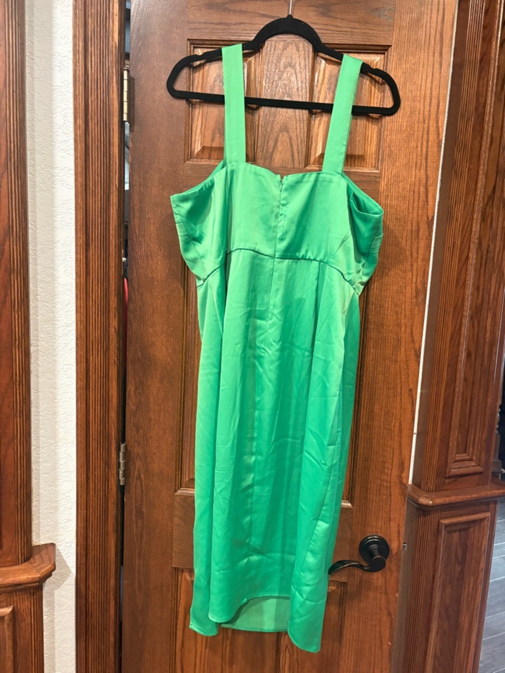 Blue Rain Green Satin Midi Dress with Side Slit - Picture 8 of 12